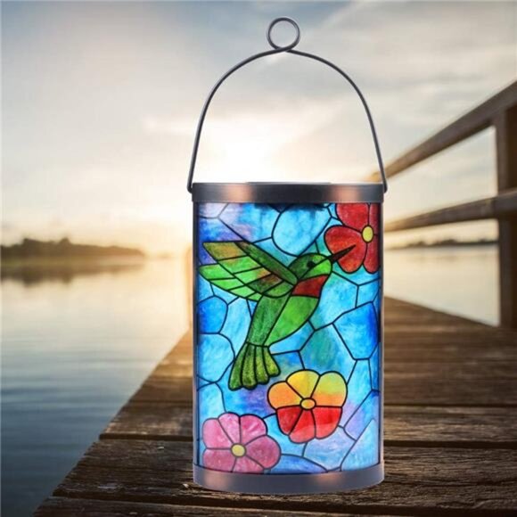 Hanging Solar Lantern Outdoor Decorative Waterproof LED Solar Hummingbird Lights - Picture 4 of 7